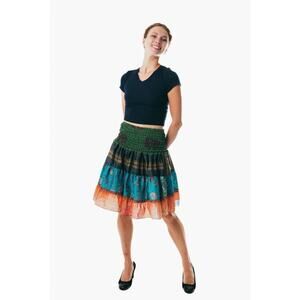 Women Bohemian Hippie Peasant Print Patchwork Mini Skirt handmade unique short